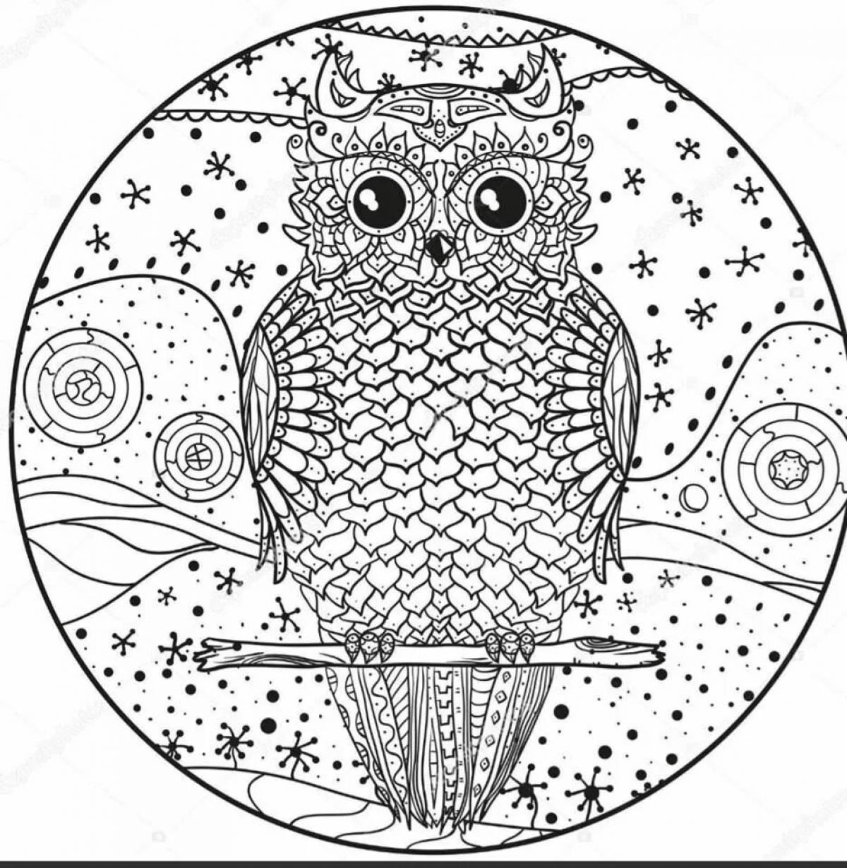 Coloring page energetic anti-stress owls