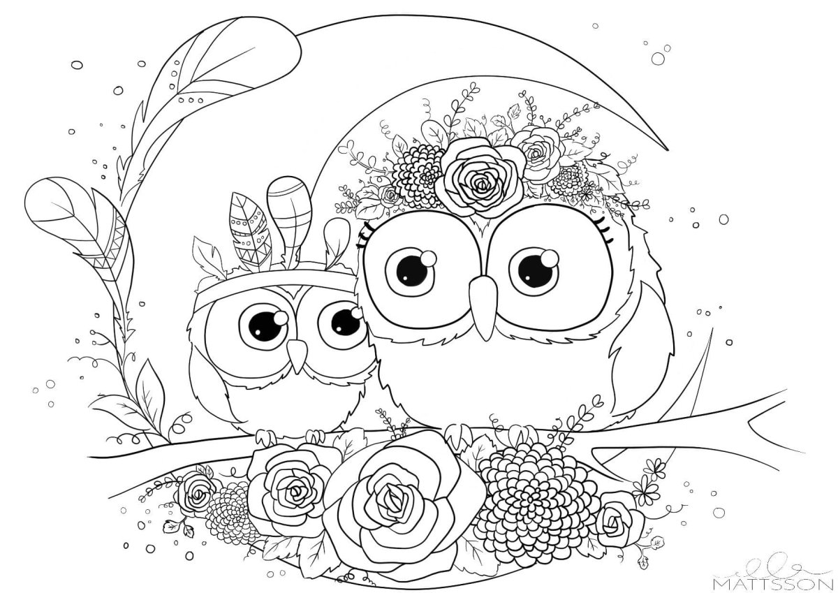 Coloring page hypnotic anti-stress owls