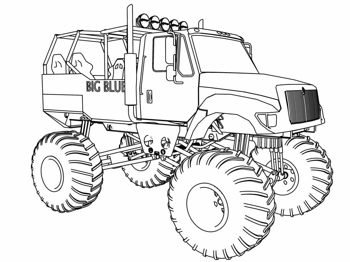 Playful monster tractor coloring page