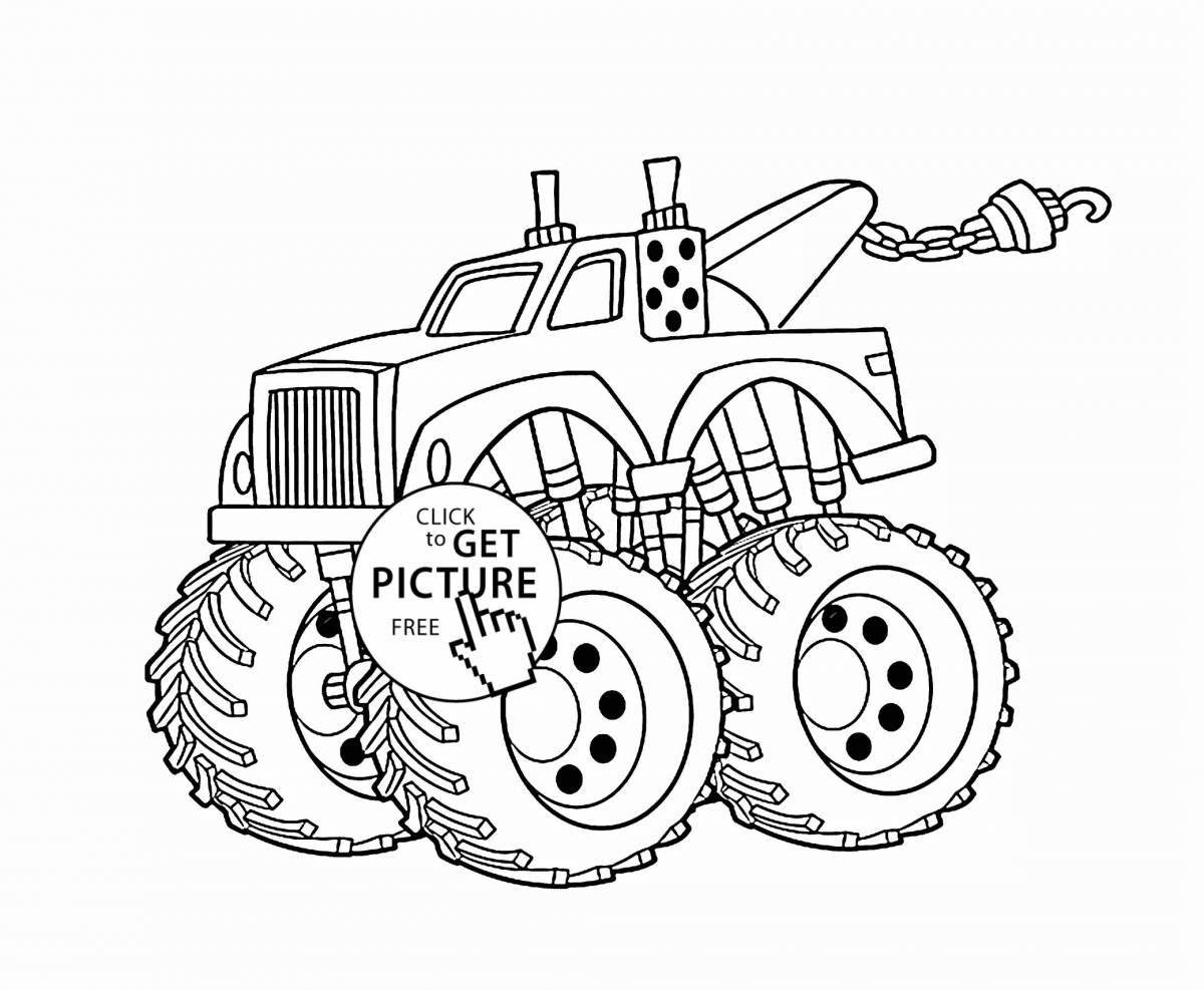 Colorful monster tractor coloring page