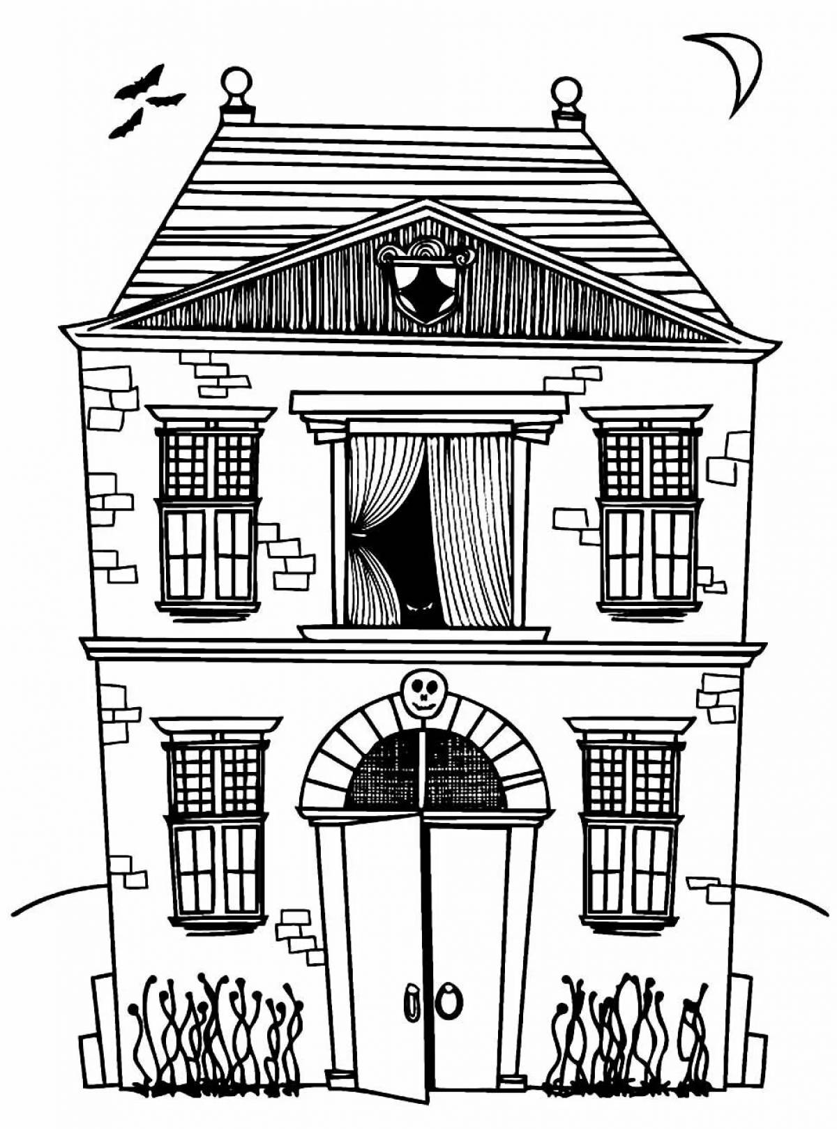 Coloring page of an unfriendly abandoned house