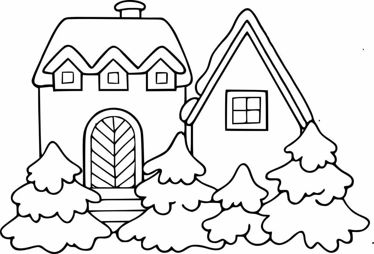 Charming house coloring book in winter