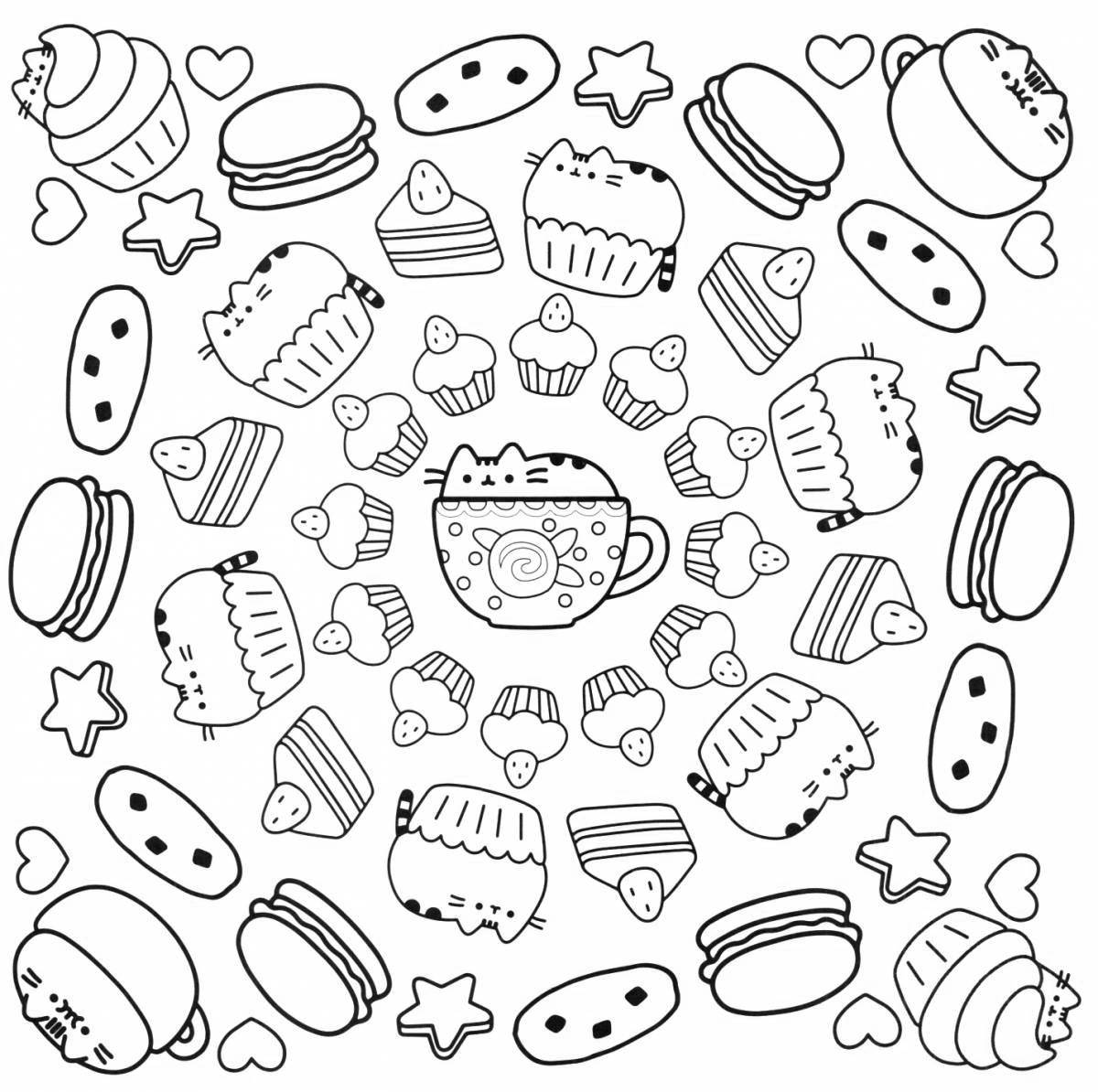 Coloring page of joyful pusheen stickers