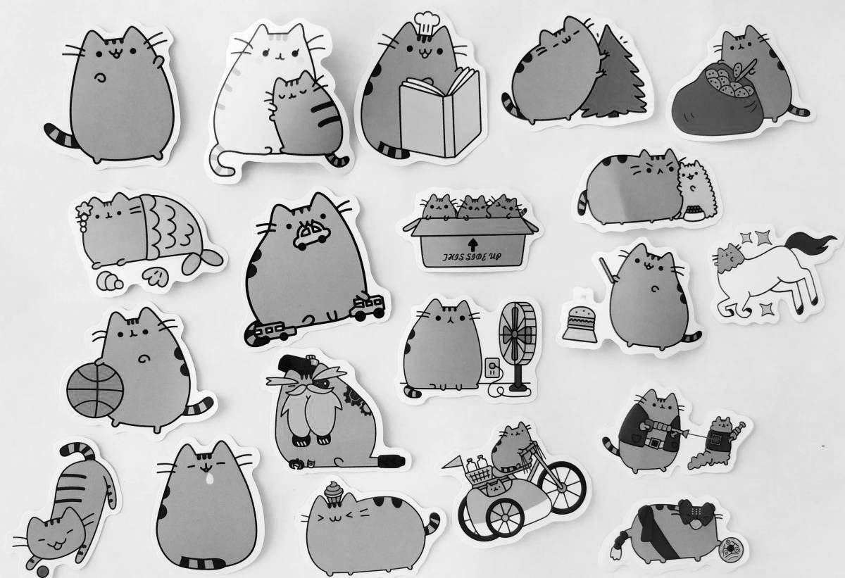 Раскраска очаровательные наклейки pusheen