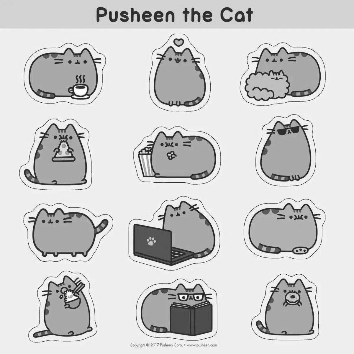 Раскраска яркие наклейки pusheen