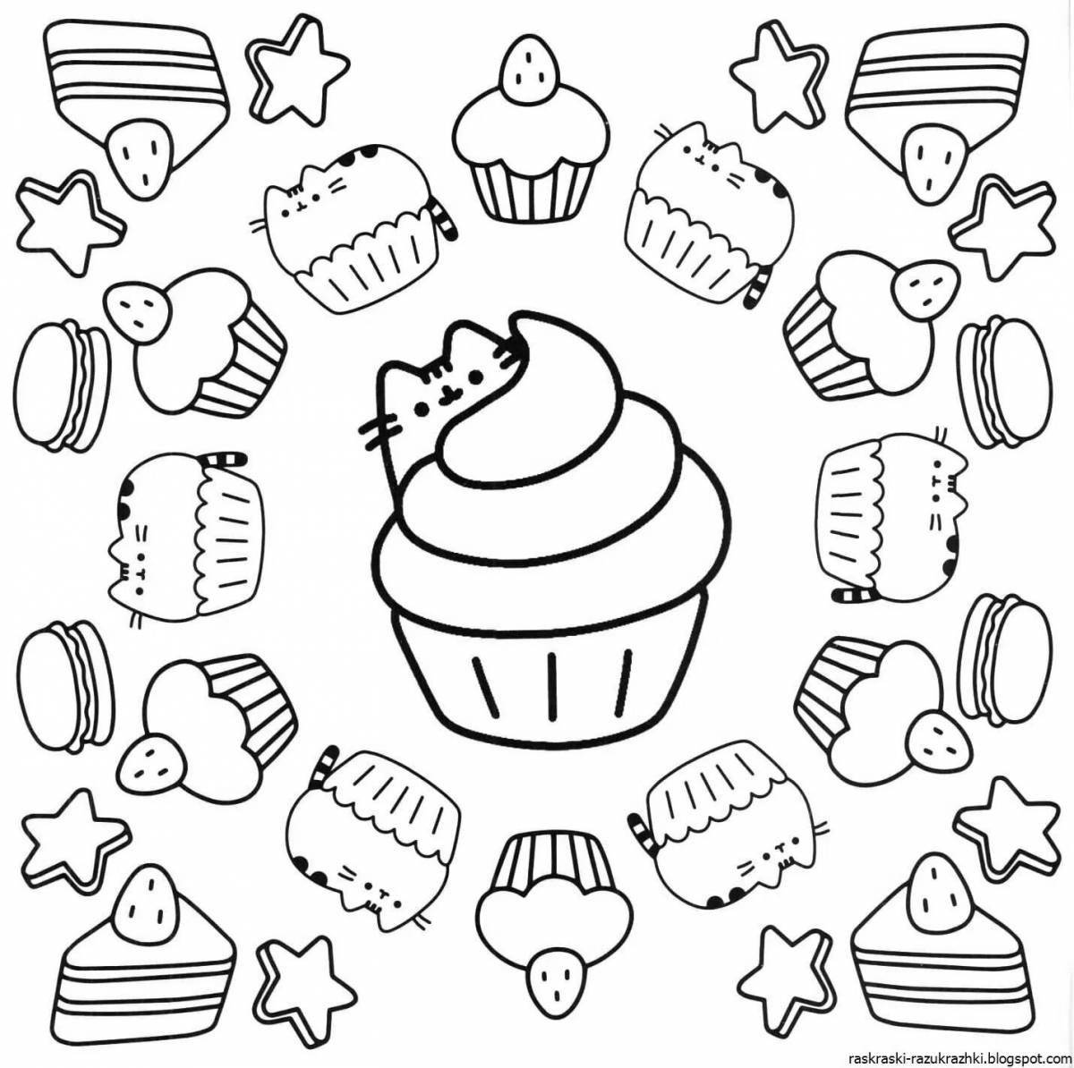 Exciting pusheen sticker coloring page