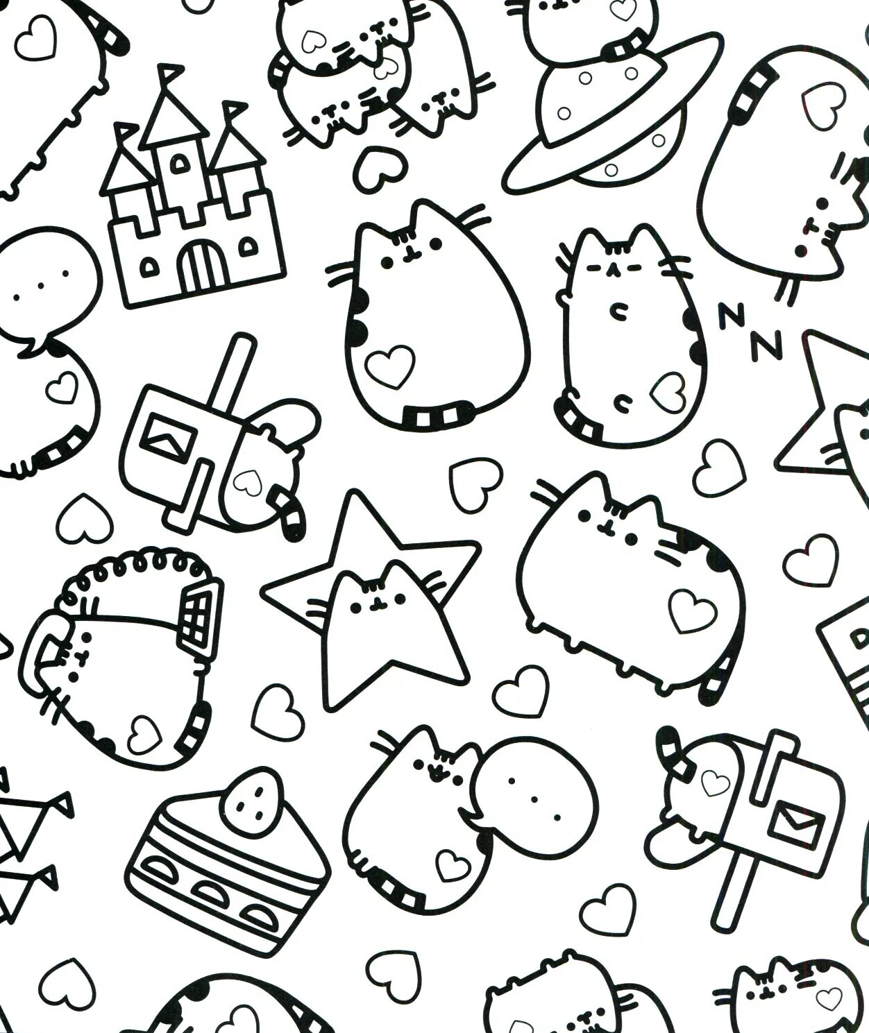 Coloring page of kind pusheen stickers