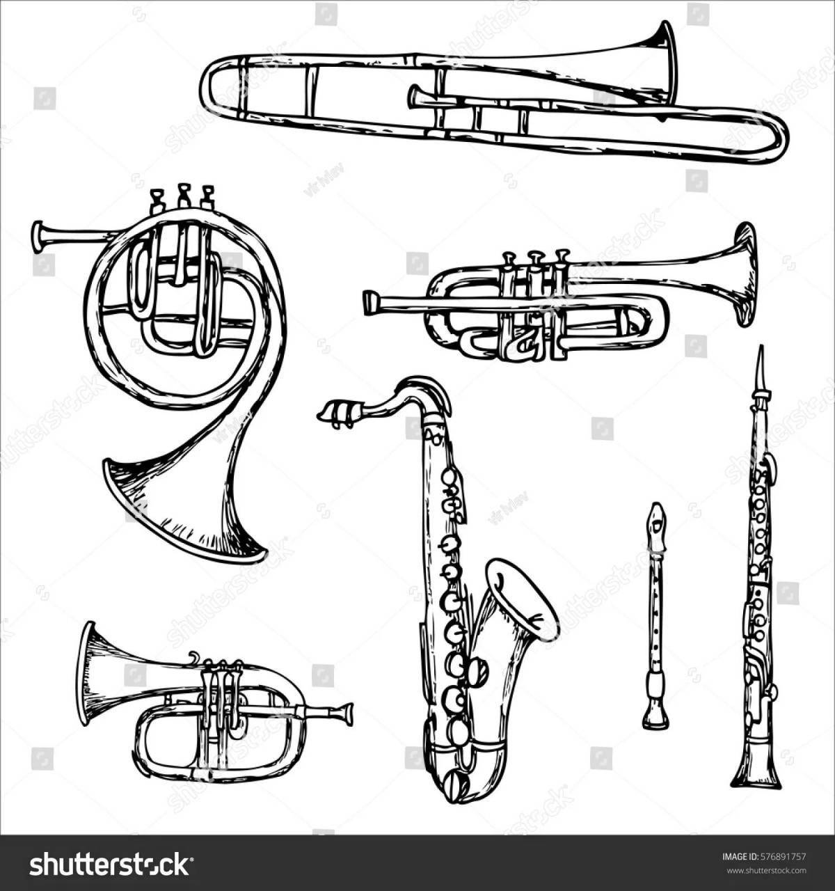 Coloring page dynamic wind instruments