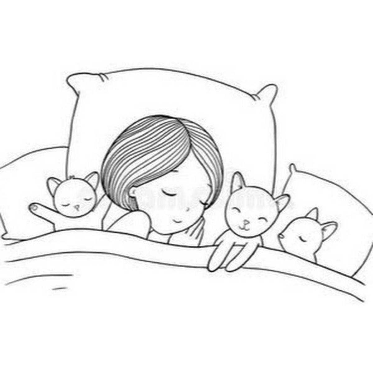 Cat nap раскраска. Сон раскраска. Рисунок спящей девушки. Сон раскраска для детей.