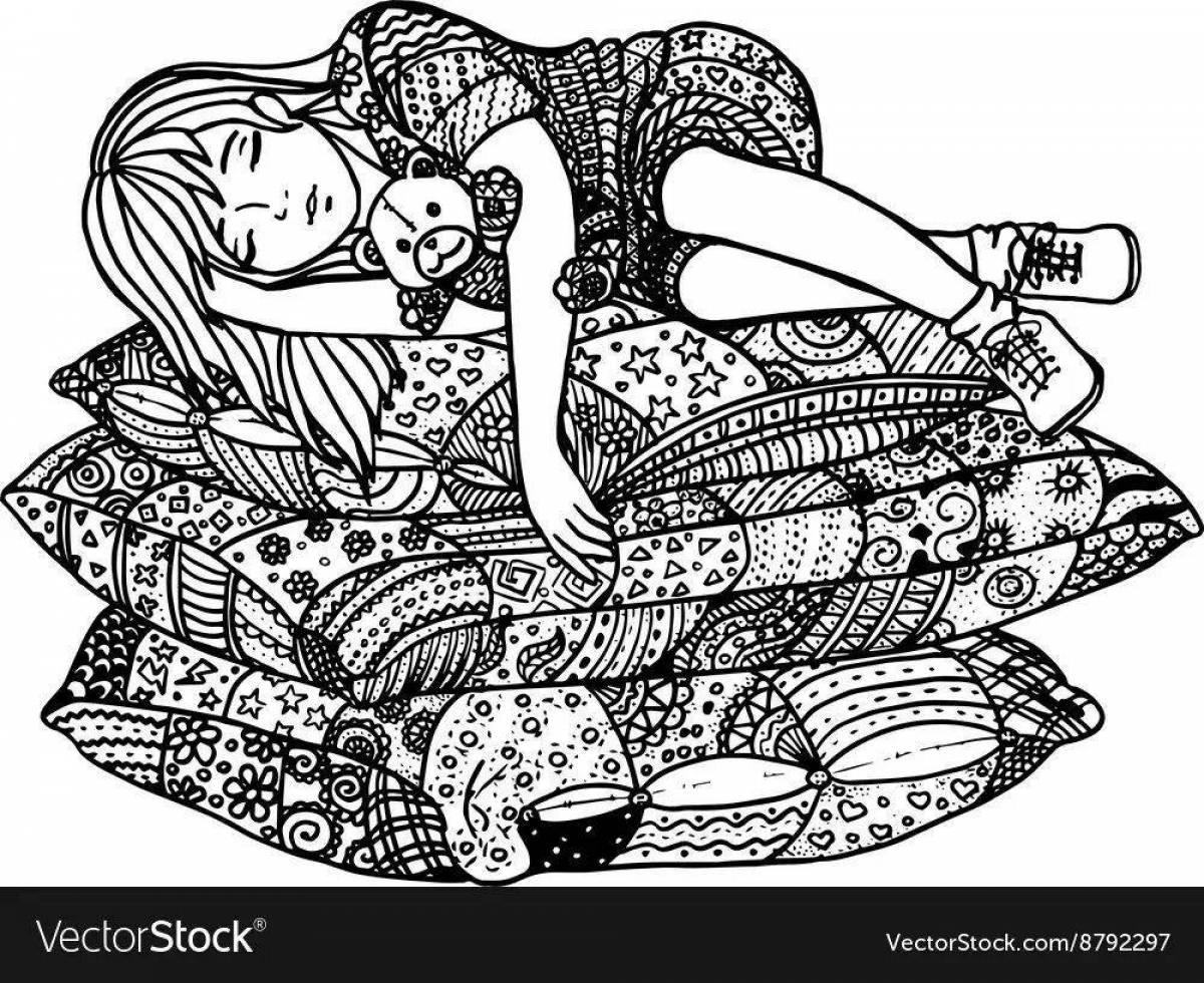 Silent coloring book sleeping girl