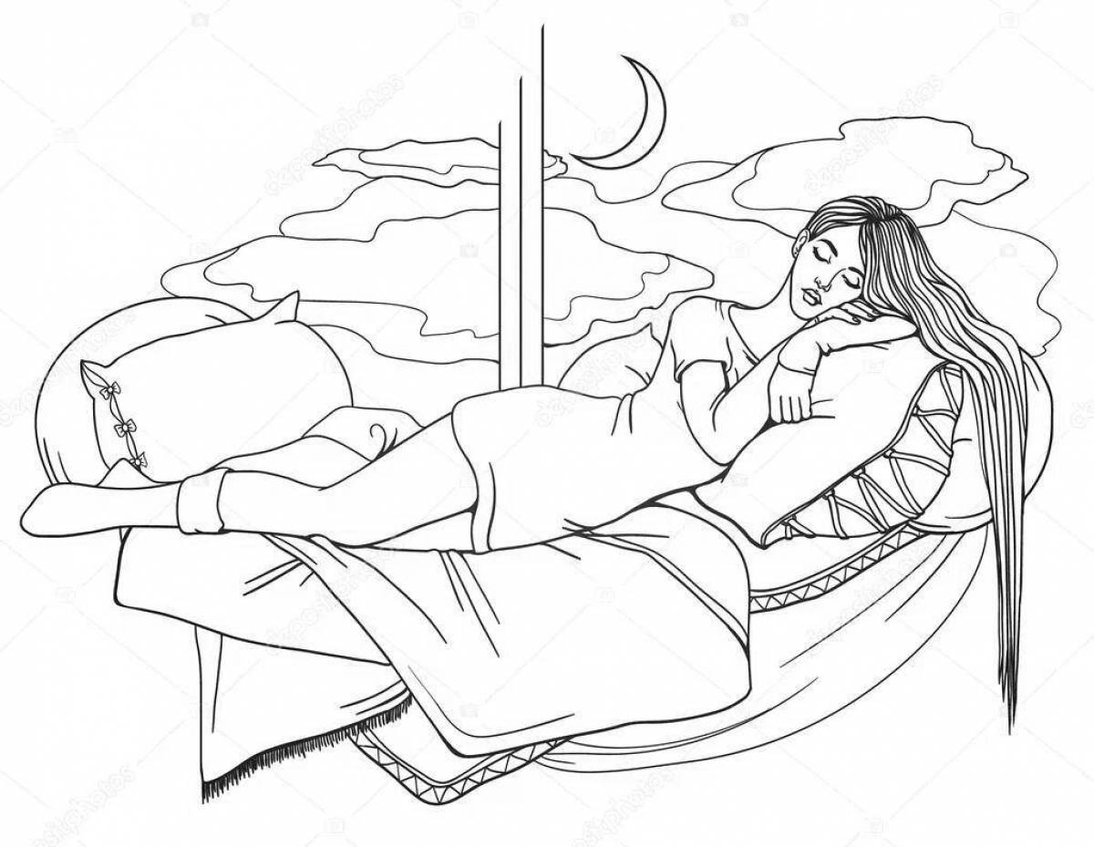 Лежащая раскраска спящая девочка