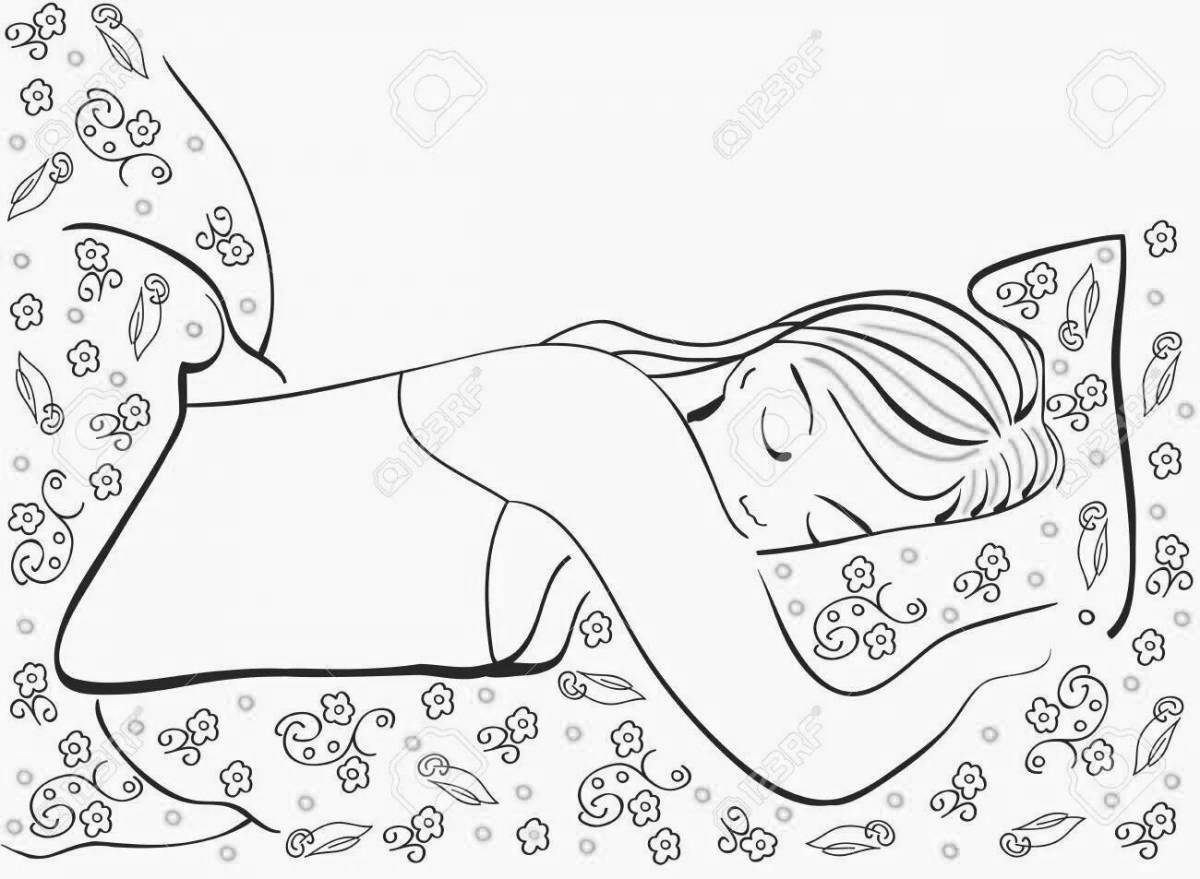 Rest coloring book sleeping girl