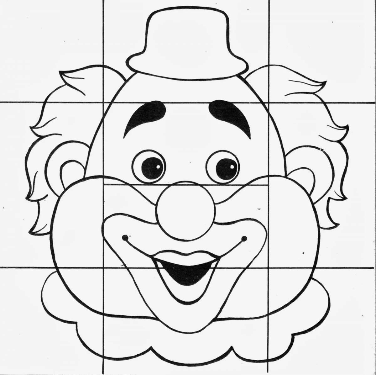 Colored shiny clown head coloring book