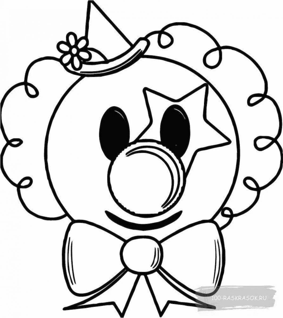 Colorful sparkling clown head coloring page