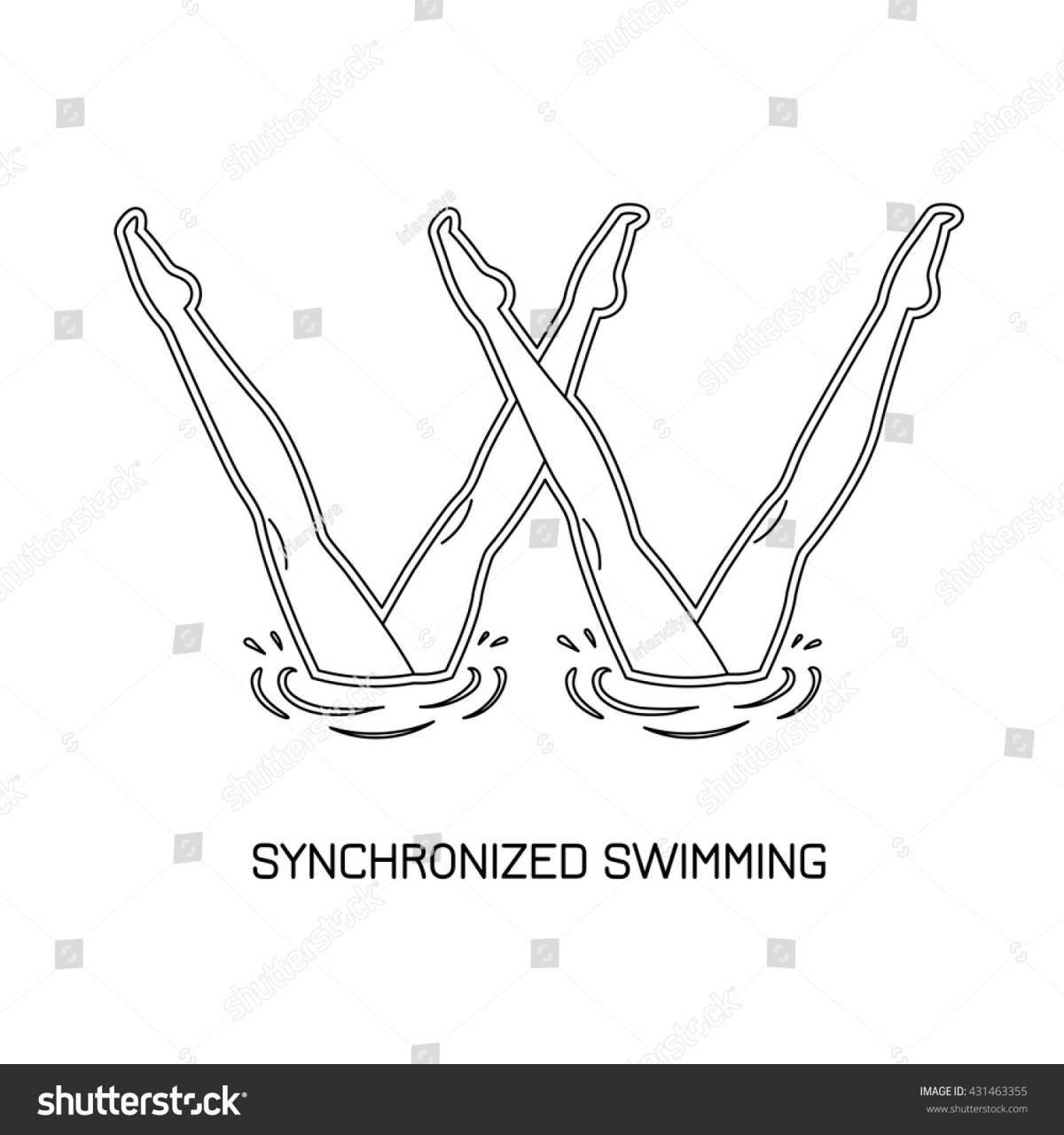 Playful synchronized swimming coloring page