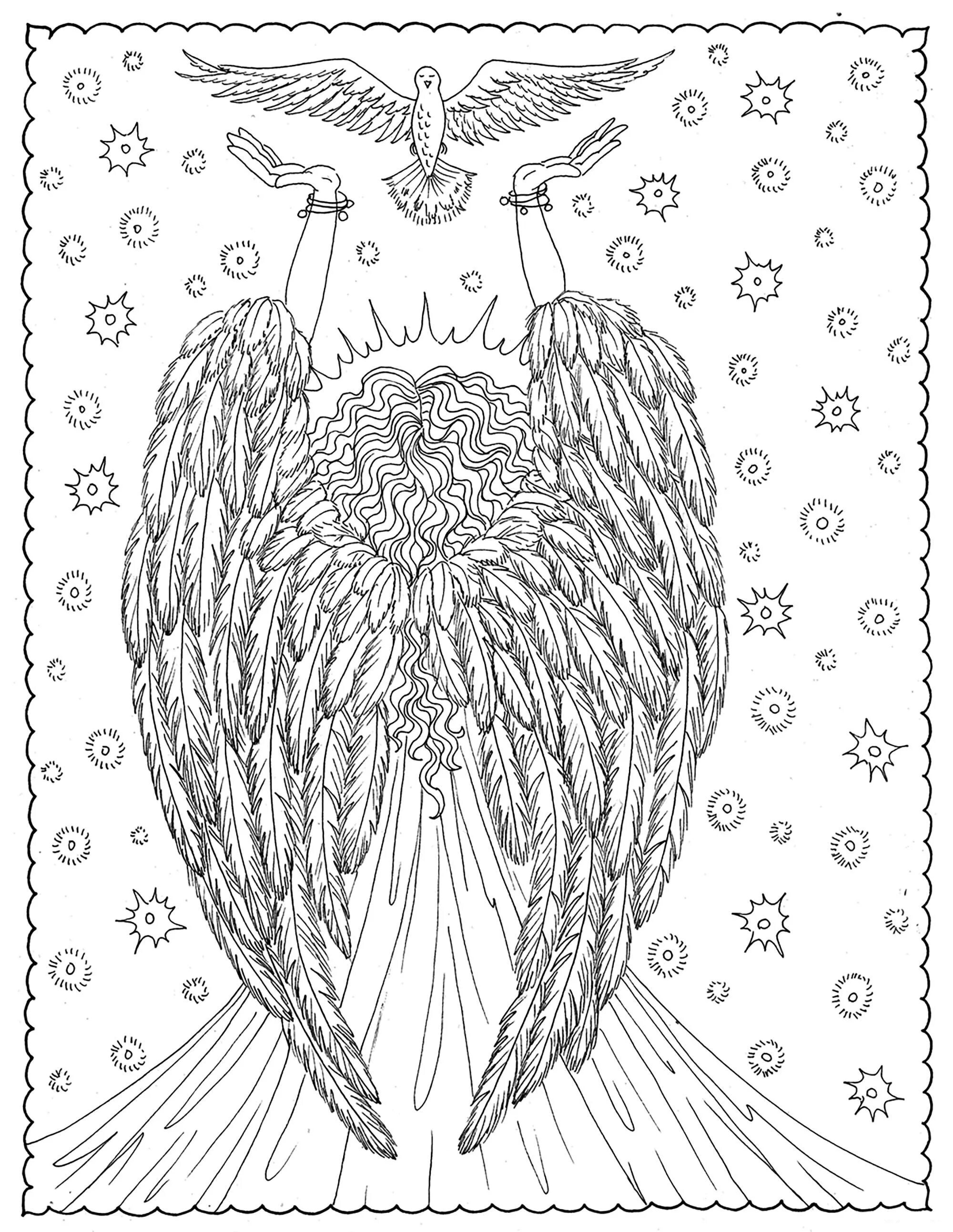 Coloring book pensive angel antistress