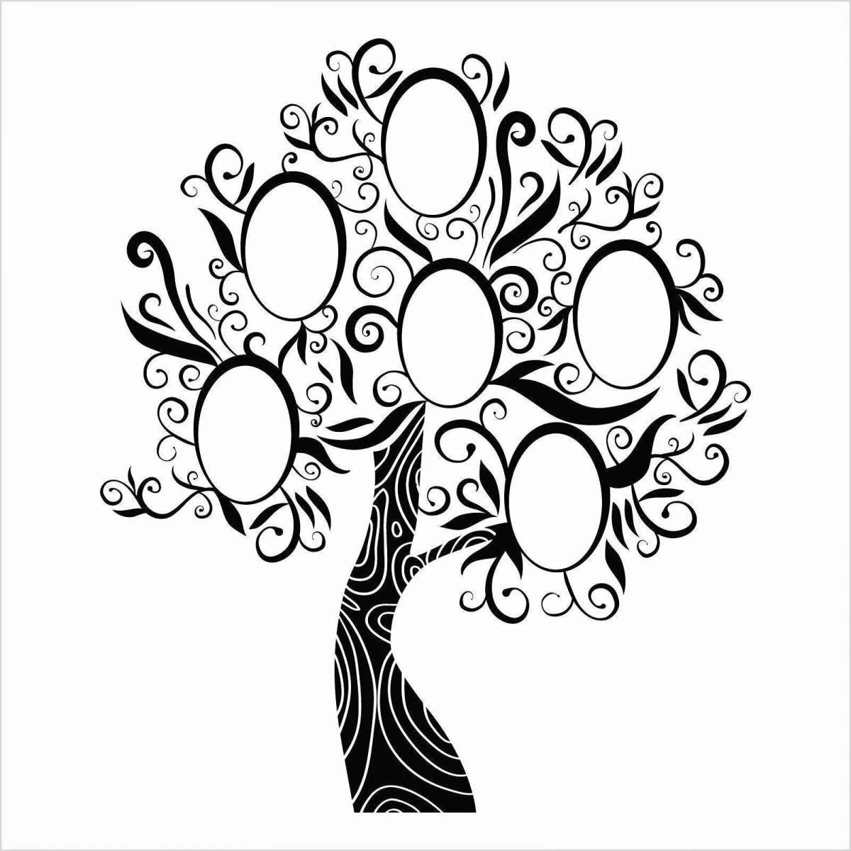 Colorful family tree coloring page