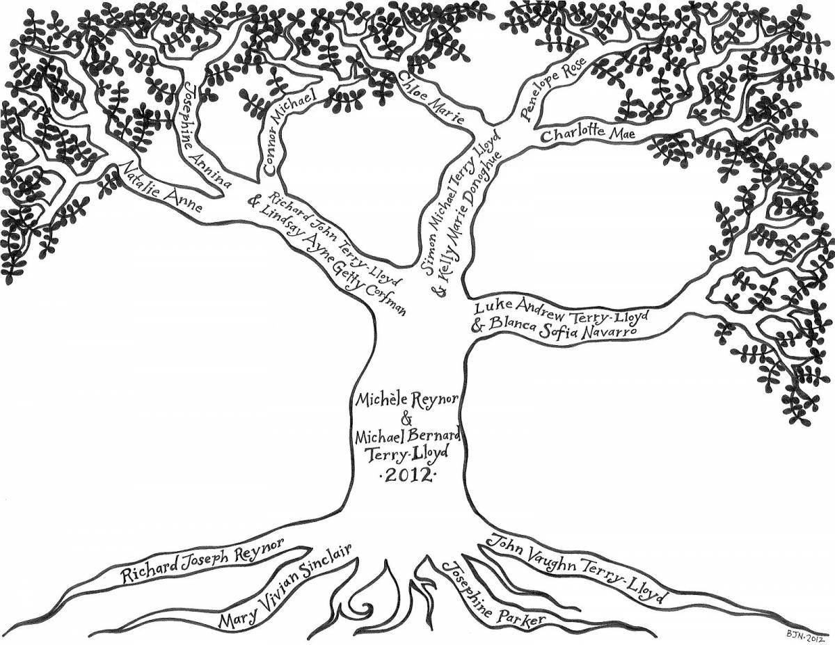 Playful family tree coloring page