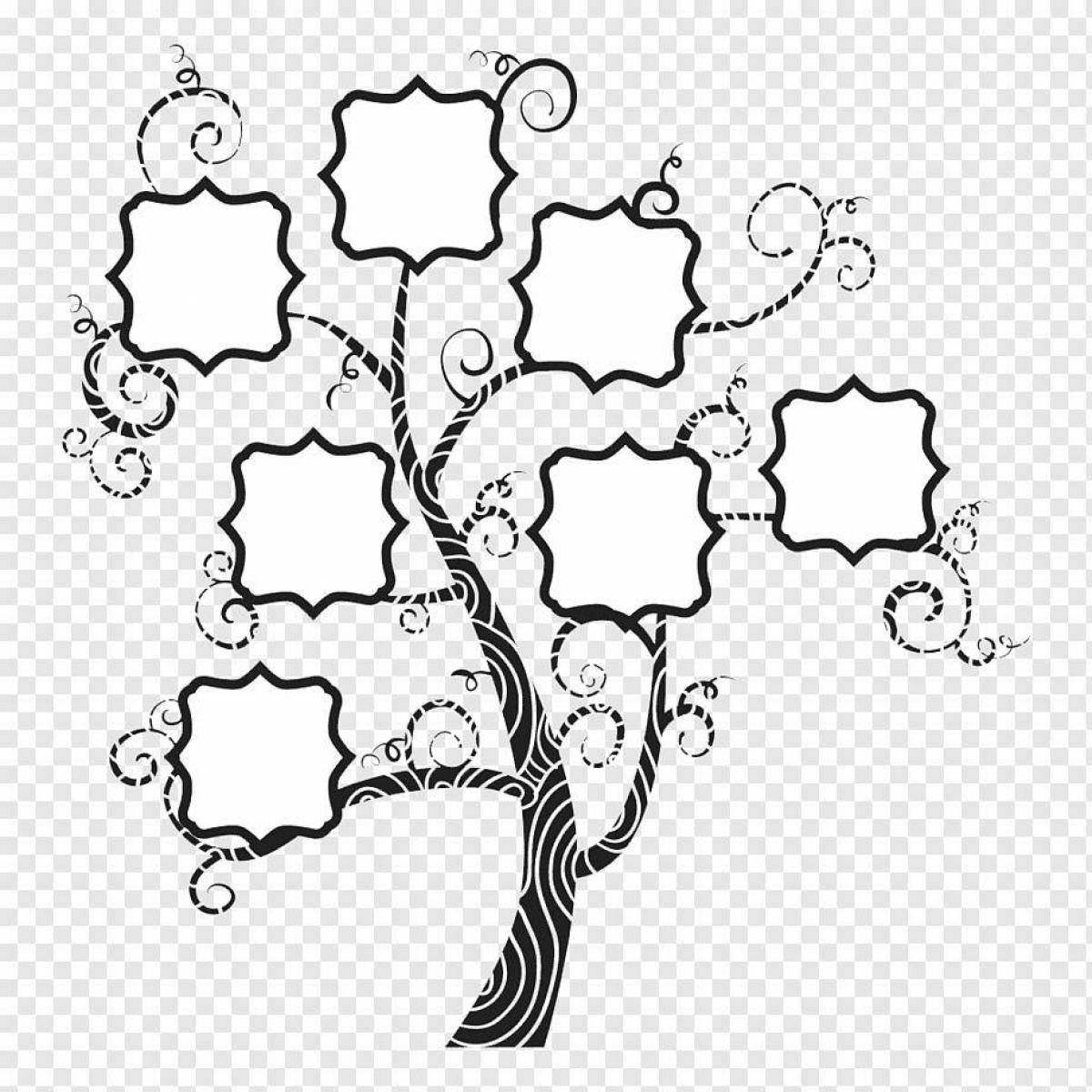 Glowing family tree coloring page
