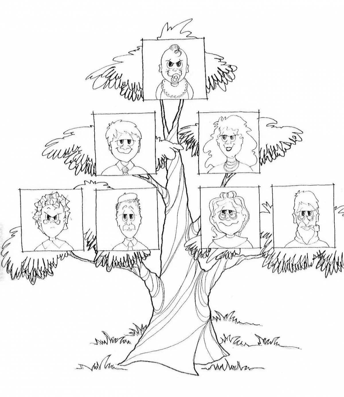 Charming family tree coloring page