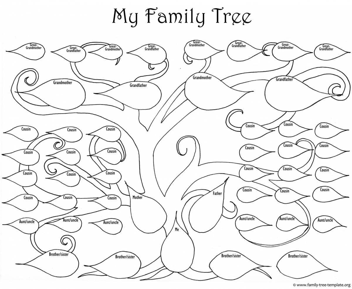 Coloring book dizzying family tree