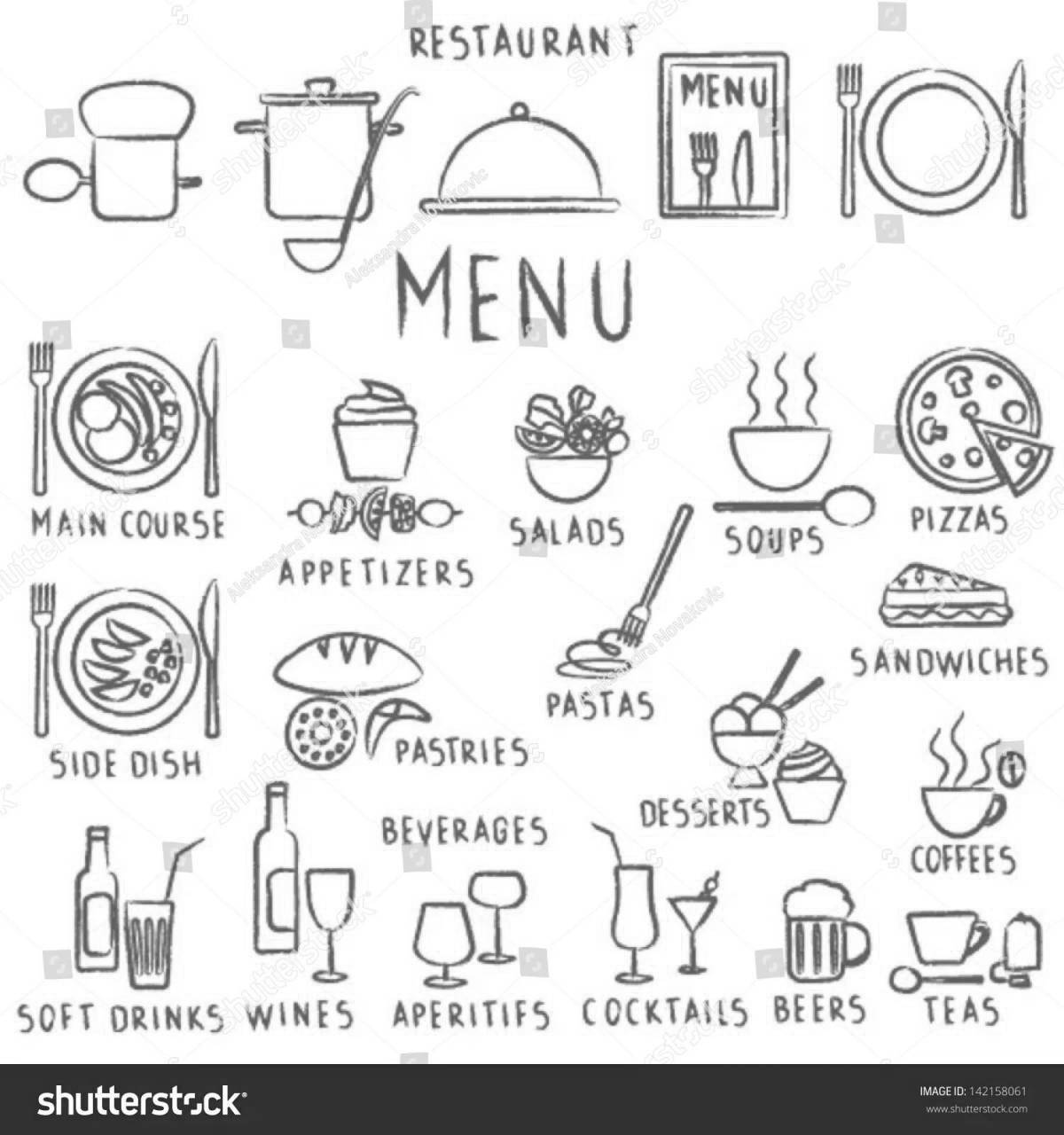 Animated restaurant menu coloring page