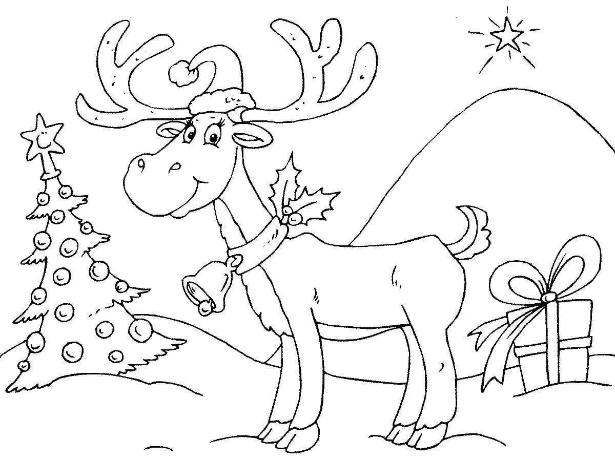 Coloring page festive christmas deer