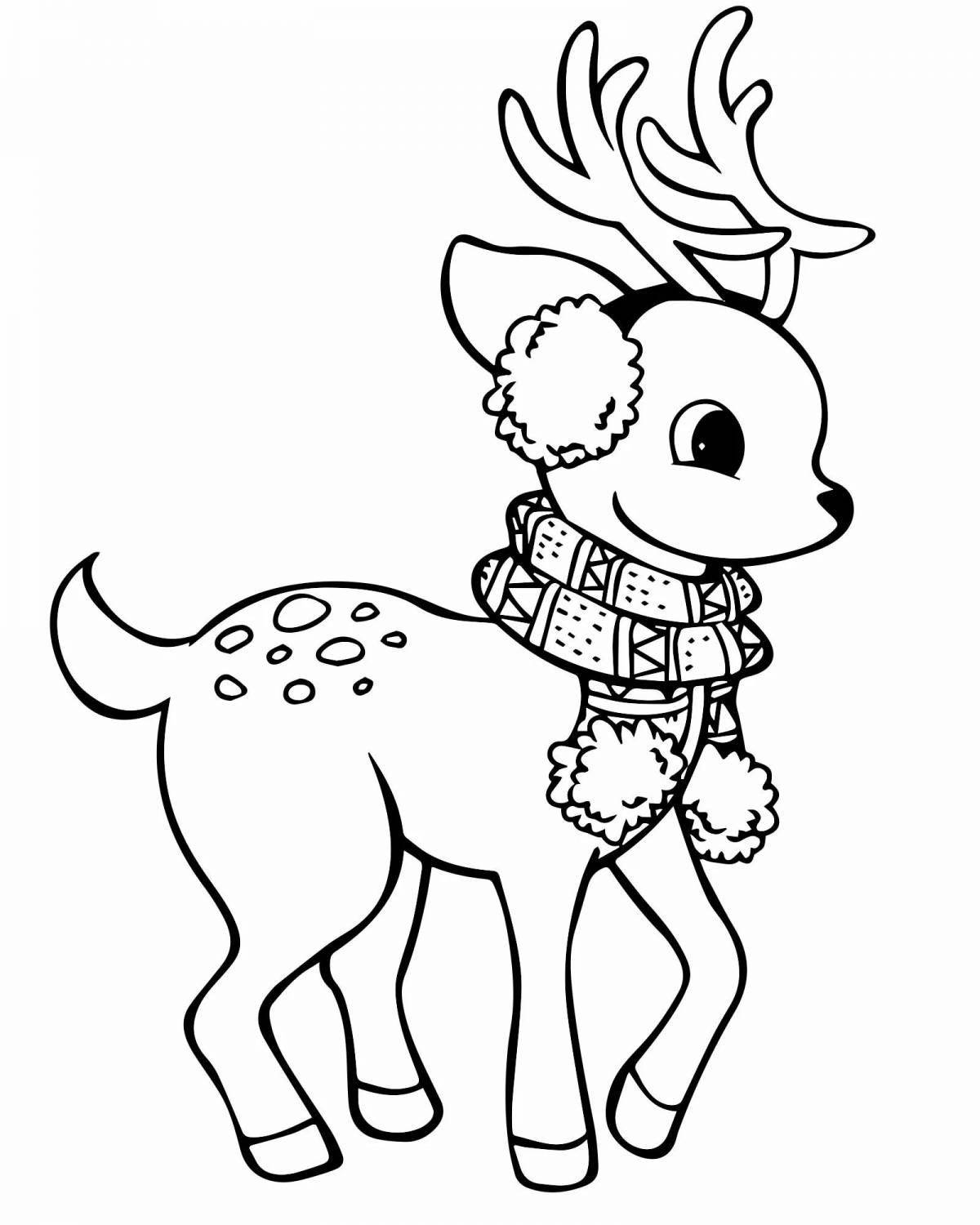 Adorable Christmas deer coloring page