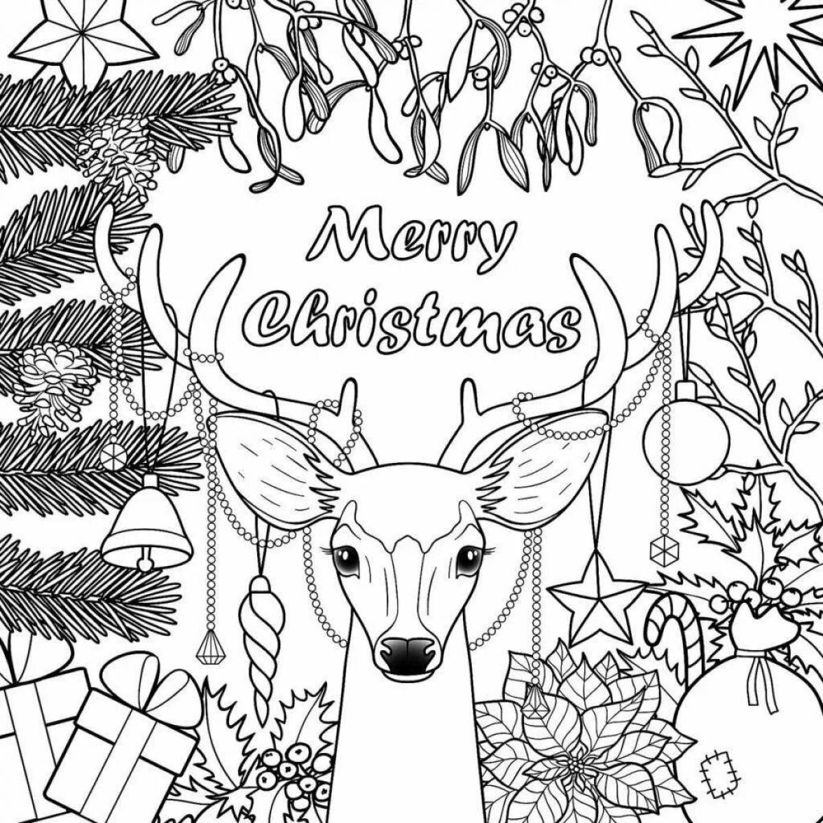 Coloring book shiny Christmas deer