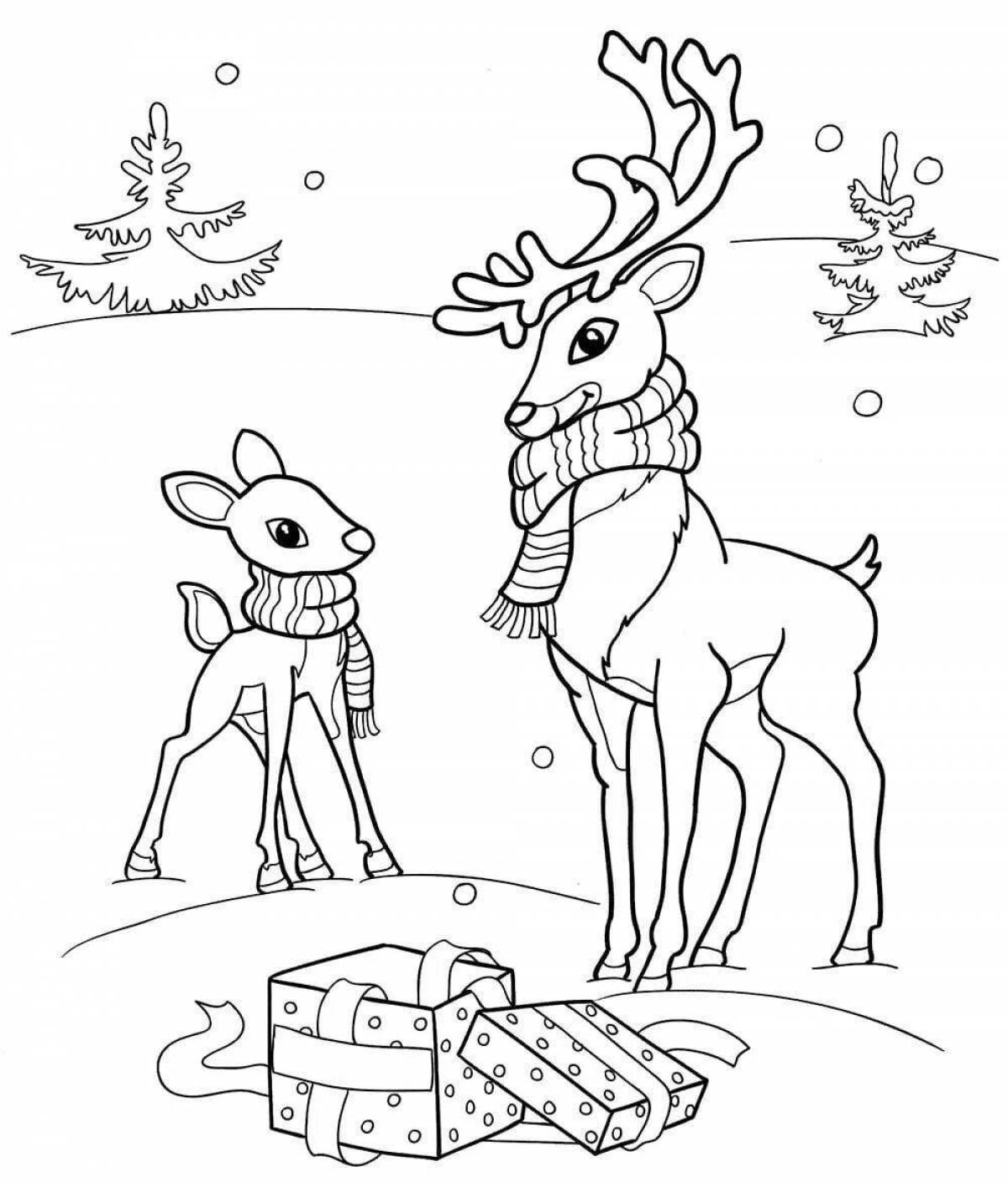 Christmas deer coloring page