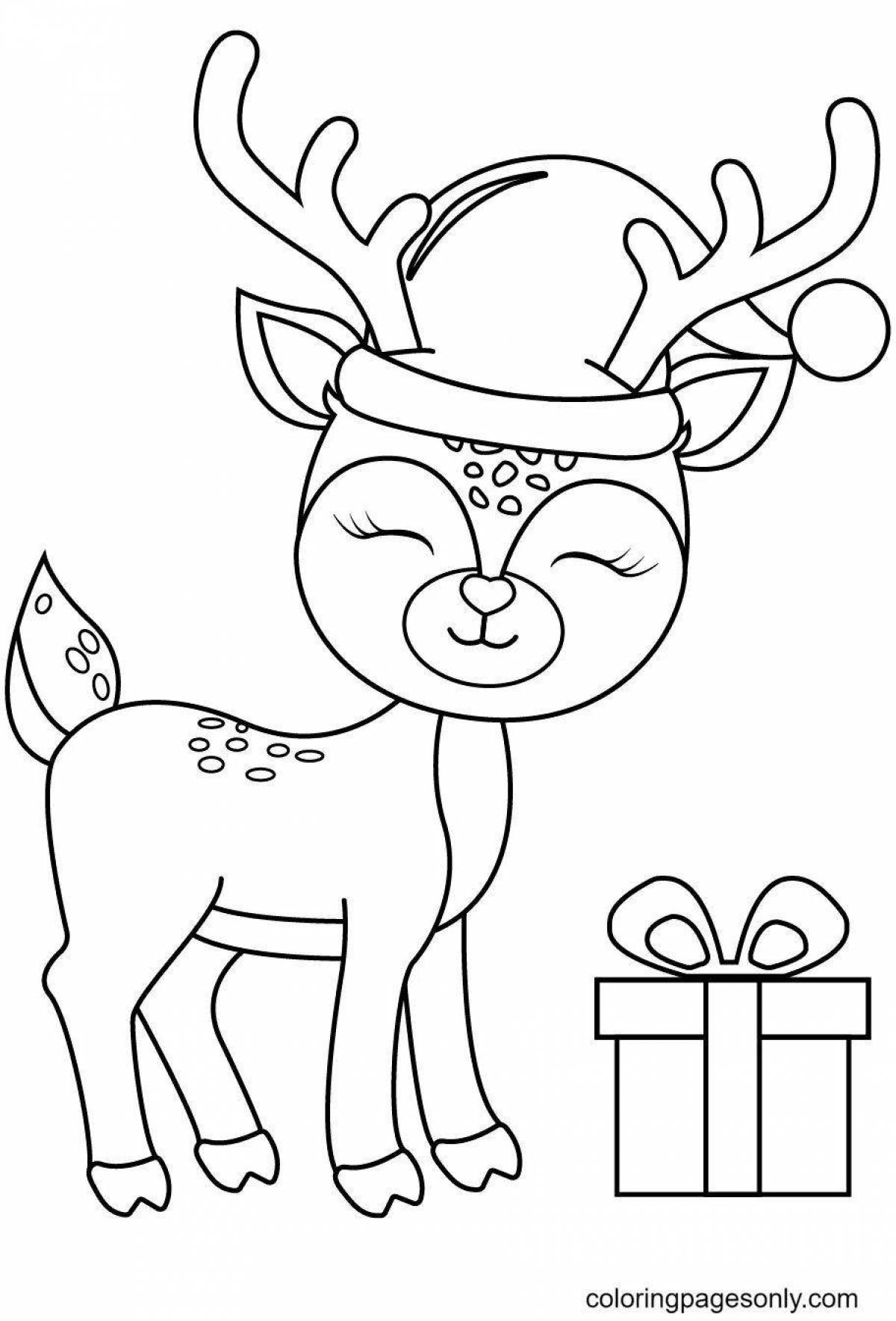 Красочный рождественский олень раскраска