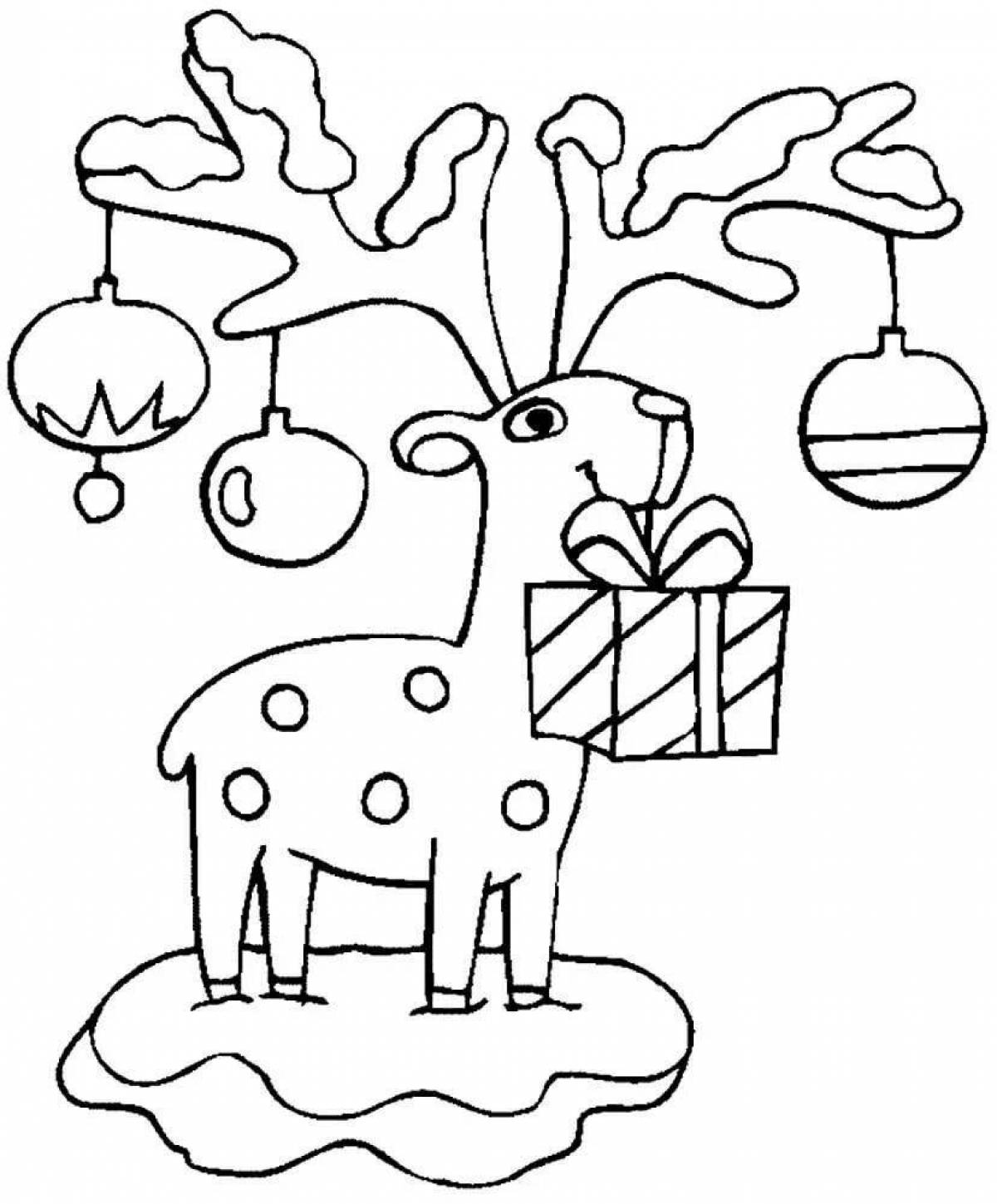 Coloring book exotic Christmas deer