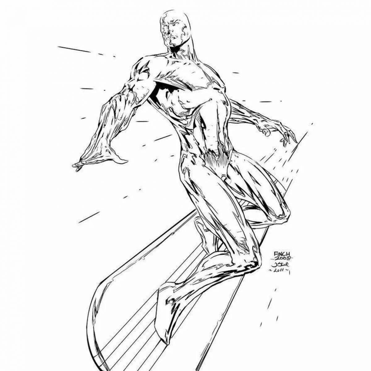 Shiny silver surfer coloring page