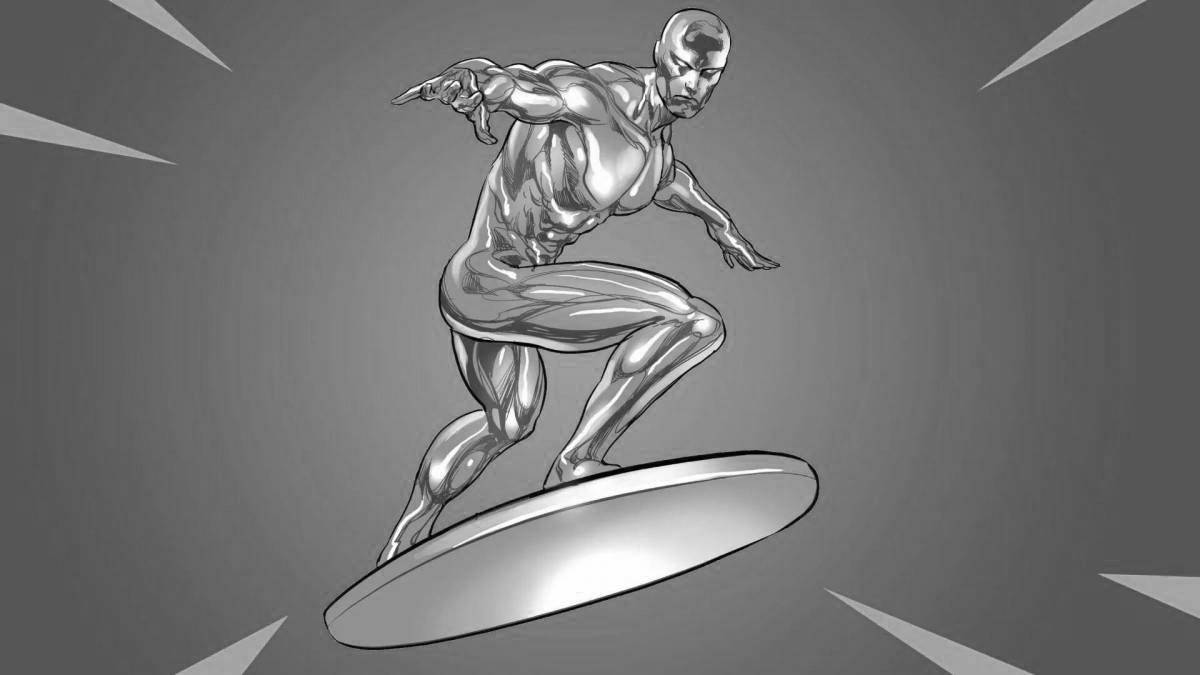 Раскраска superb silver surfer