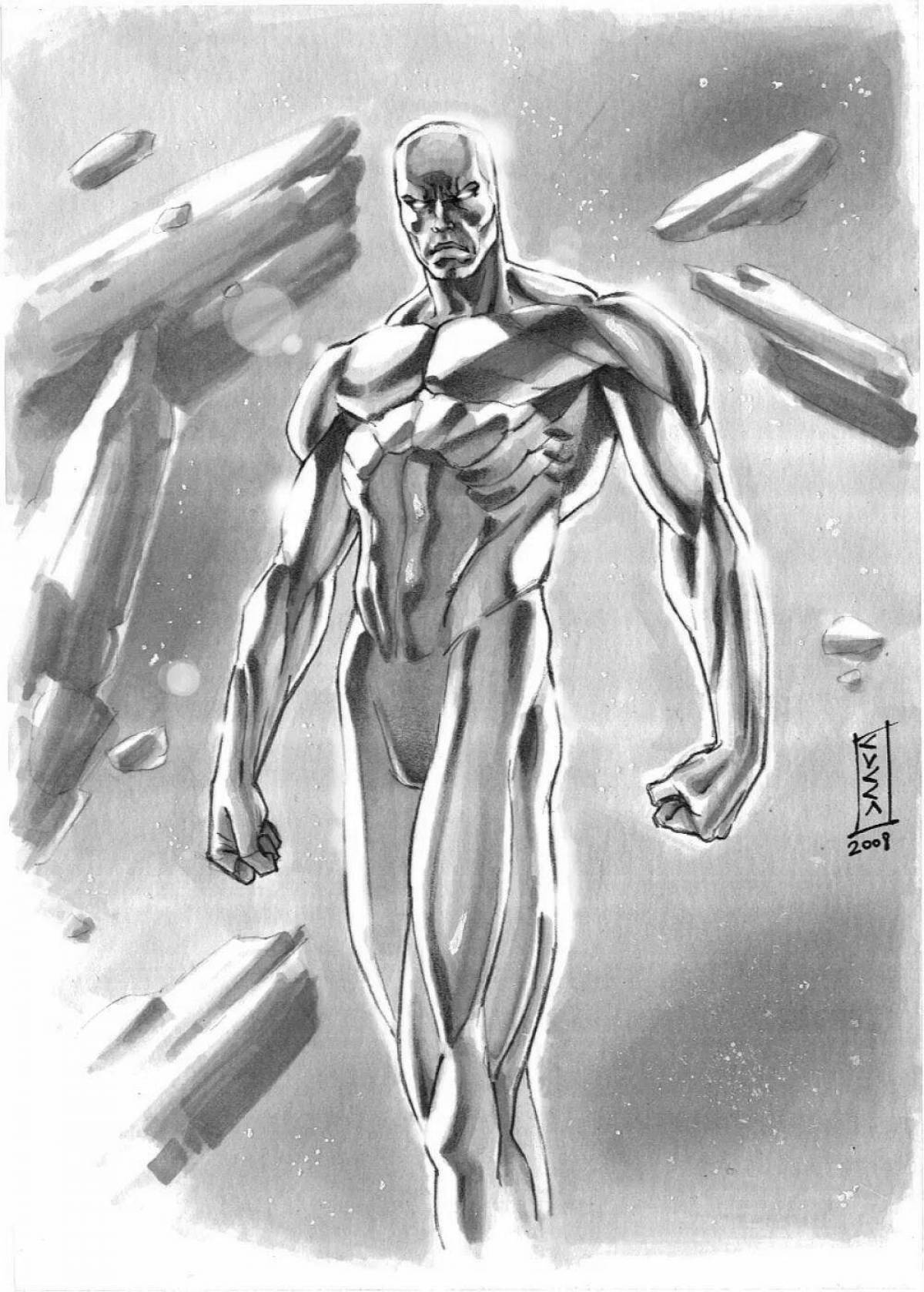 Brightly colored silver surfer coloring page