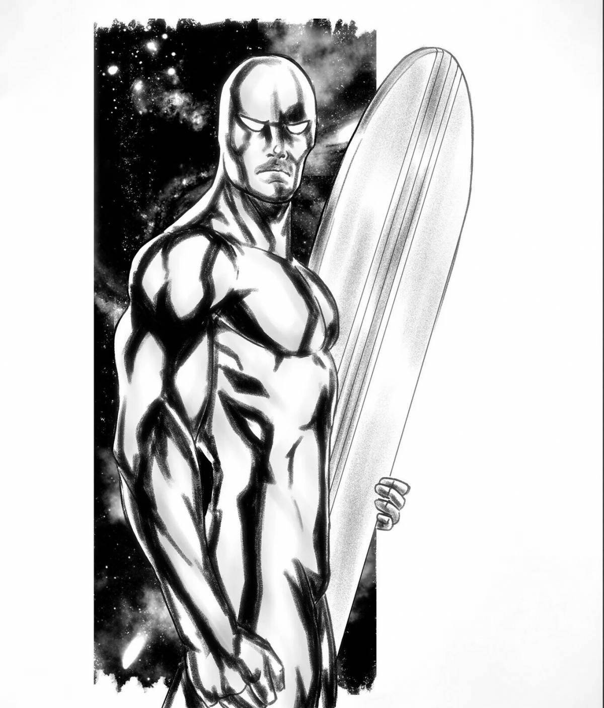 Colorful silver surfer coloring book