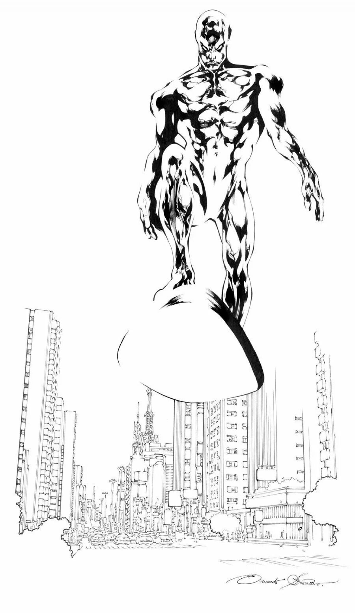 Richly colored silver surfer coloring page