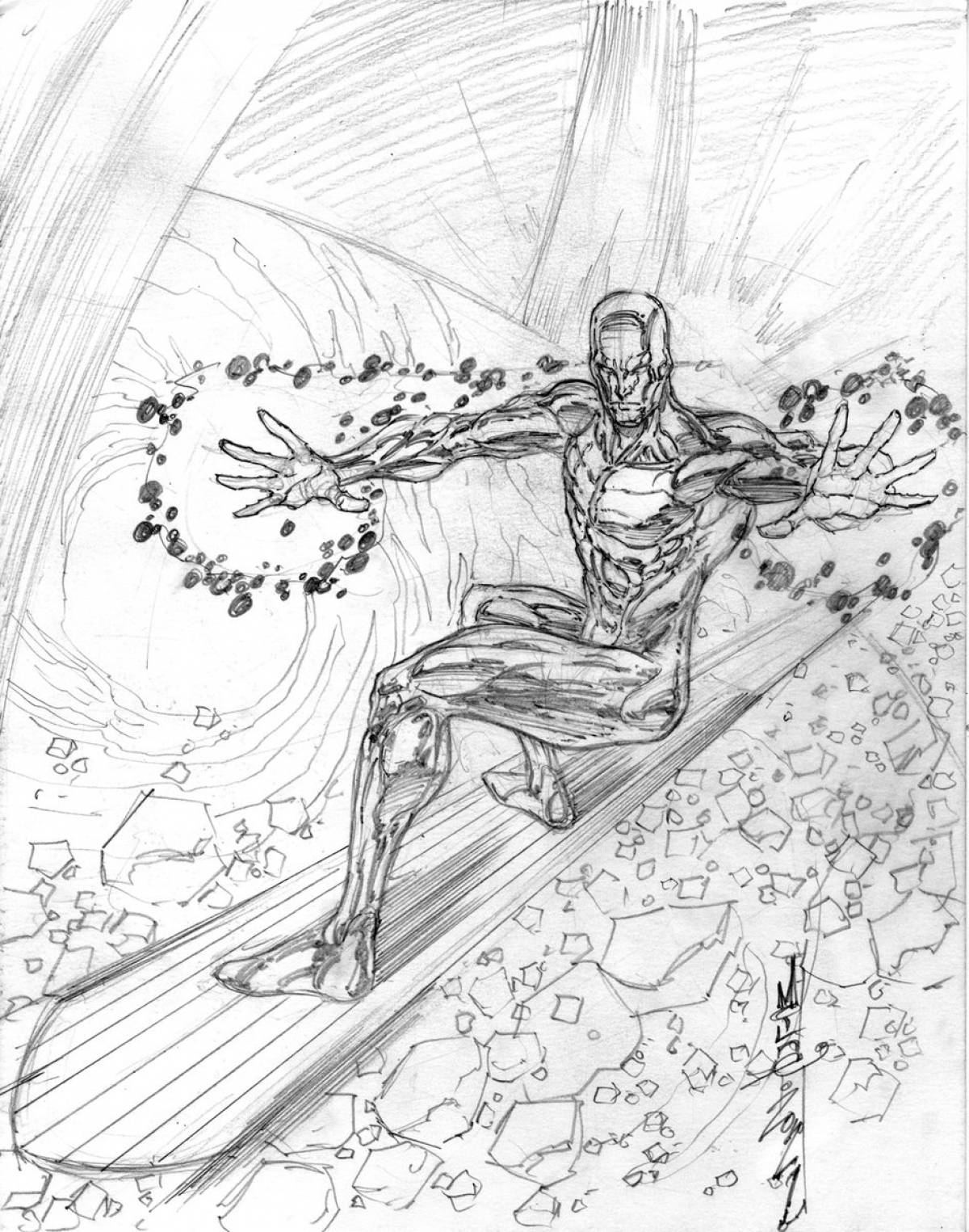 Colorful silver surfer coloring page