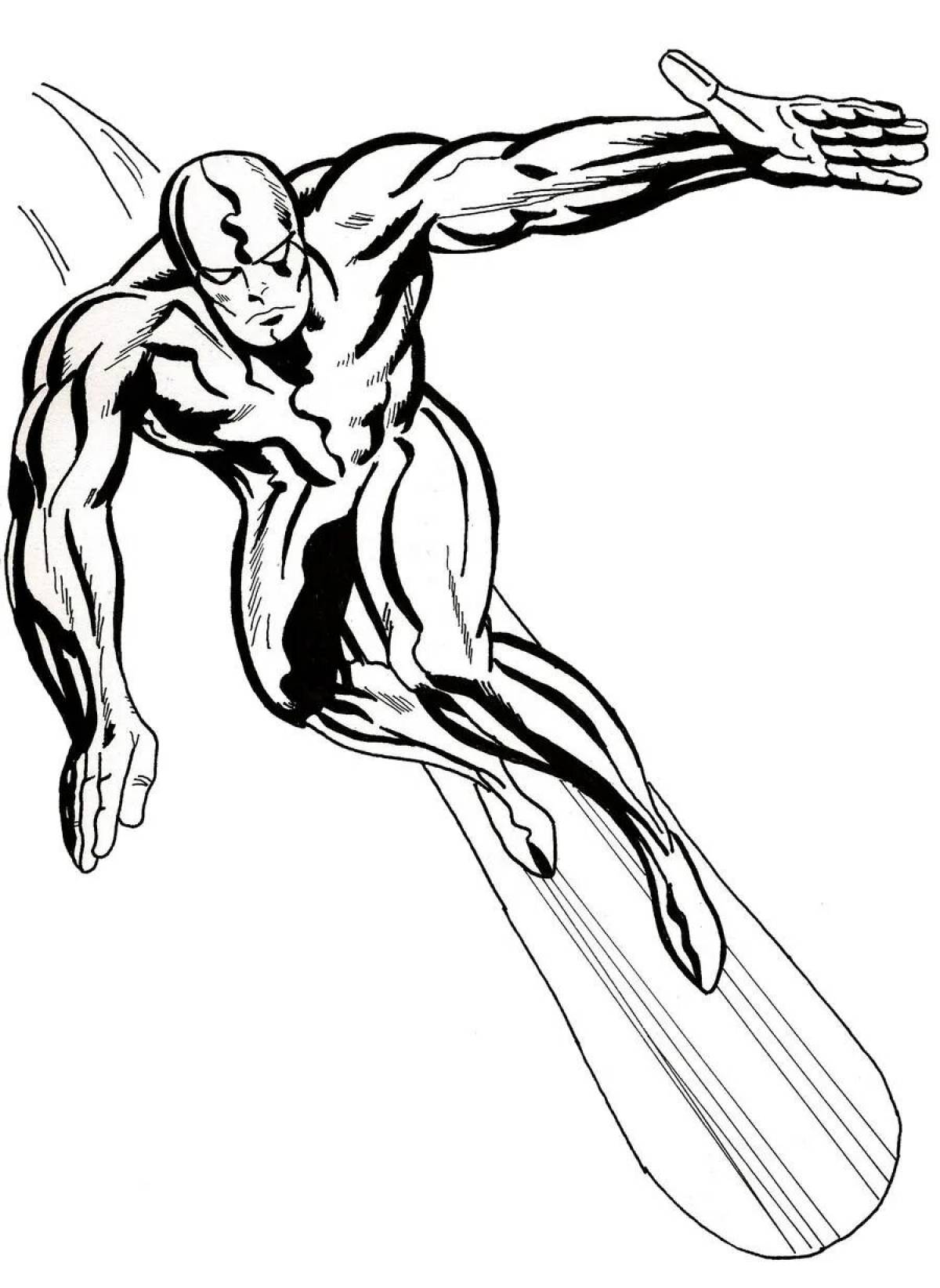 Colorful colored silver surfer coloring page