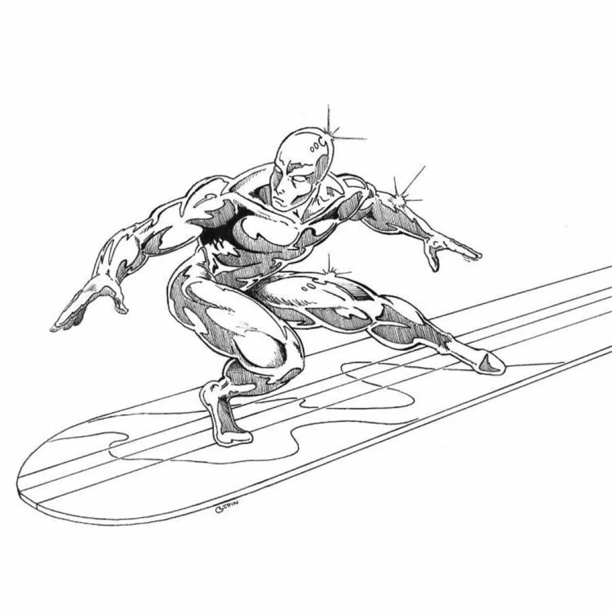 Bright colored silver surfer coloring page