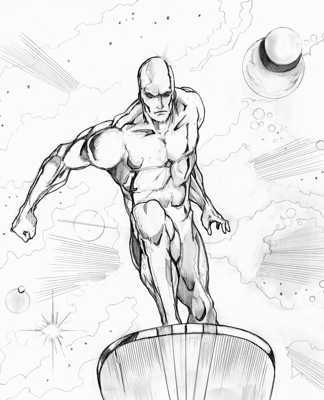 Colorful painted silver surfer coloring page