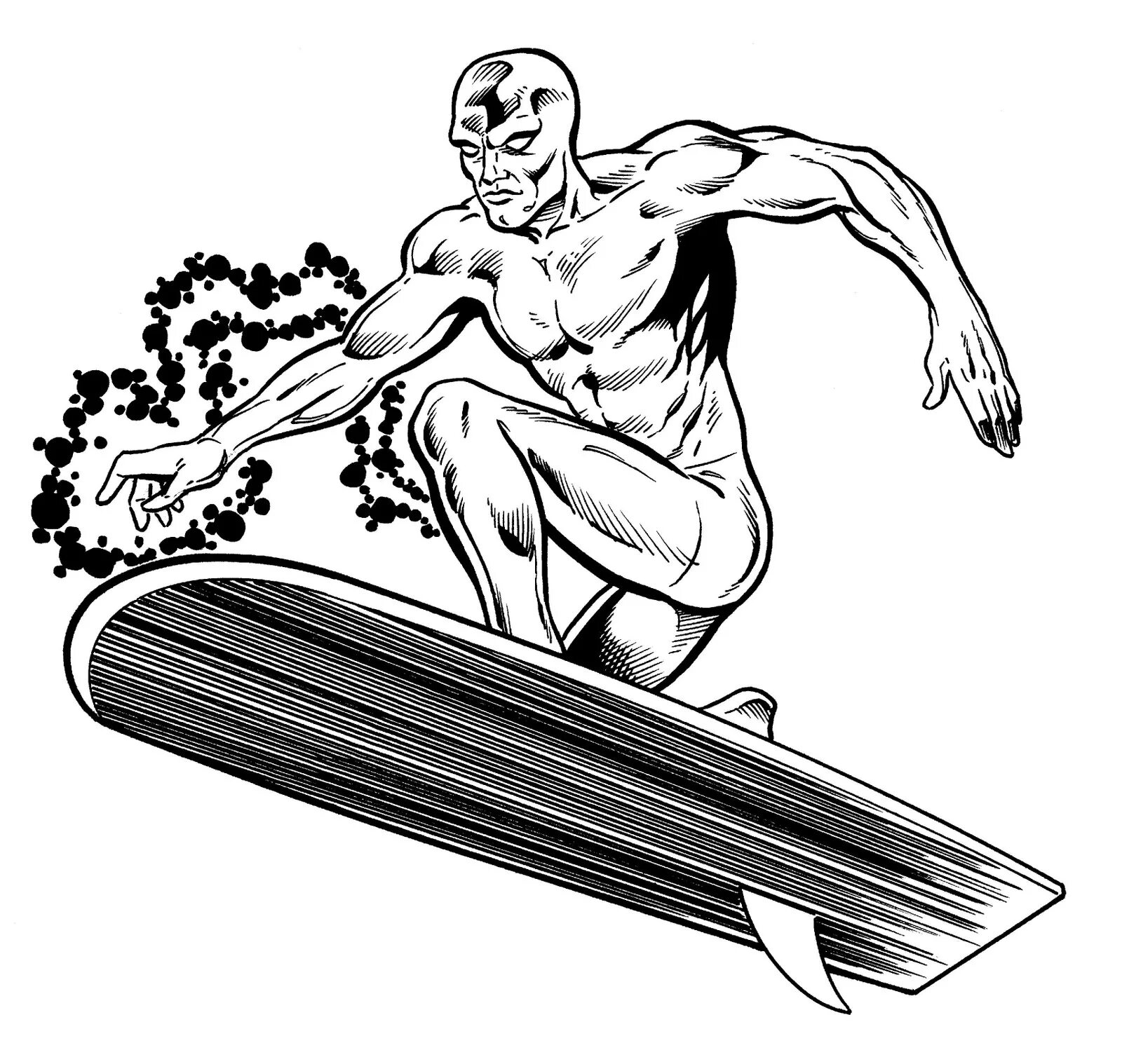 Colorfully crafted silver surfer coloring page