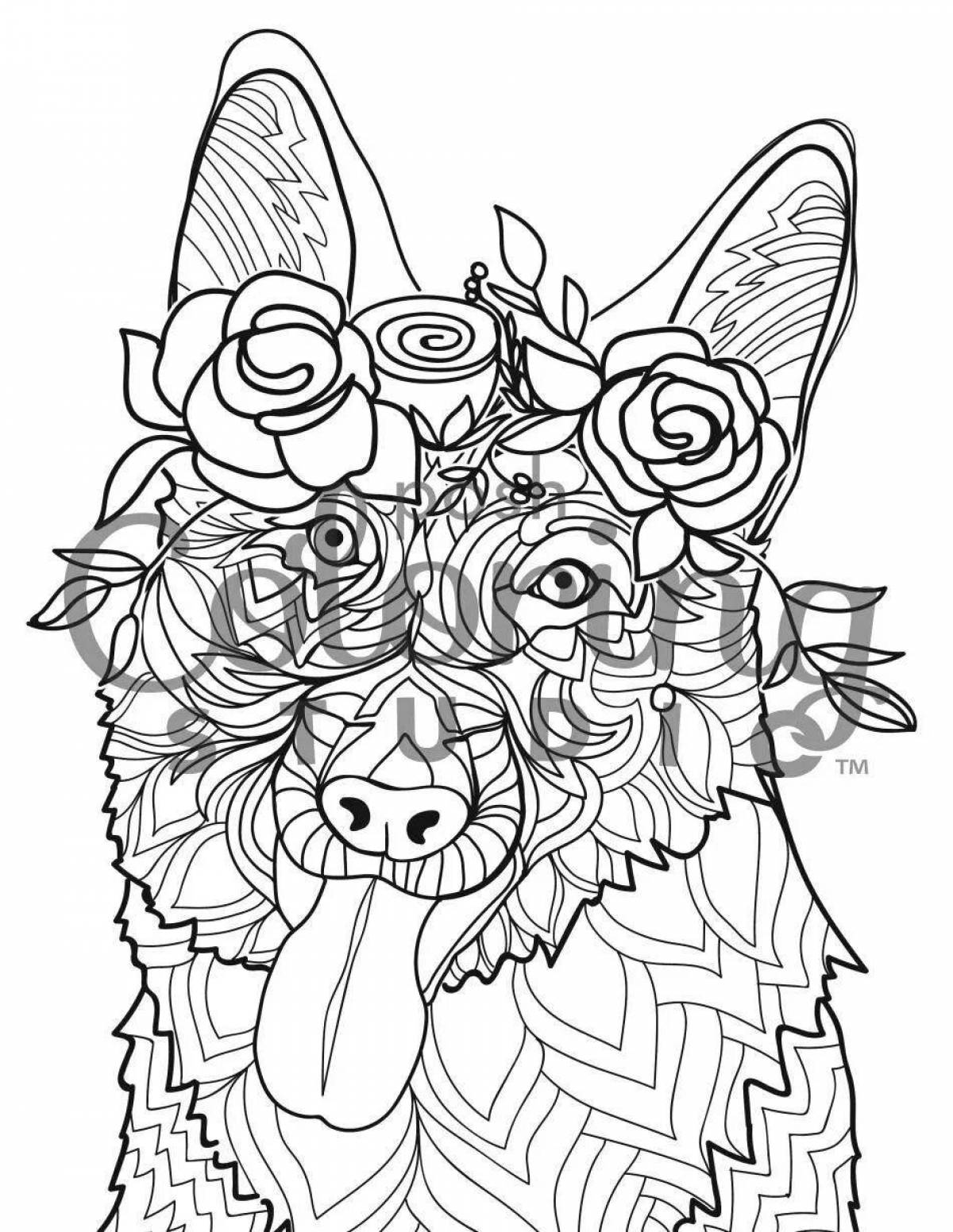 Coloring book charming dog antistress