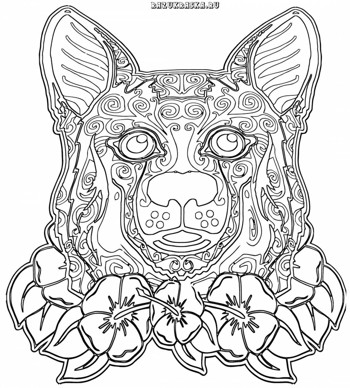 Fascinating dog antistress coloring book