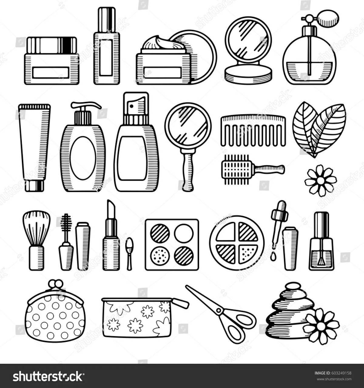 Playful skin care cosmetics coloring page