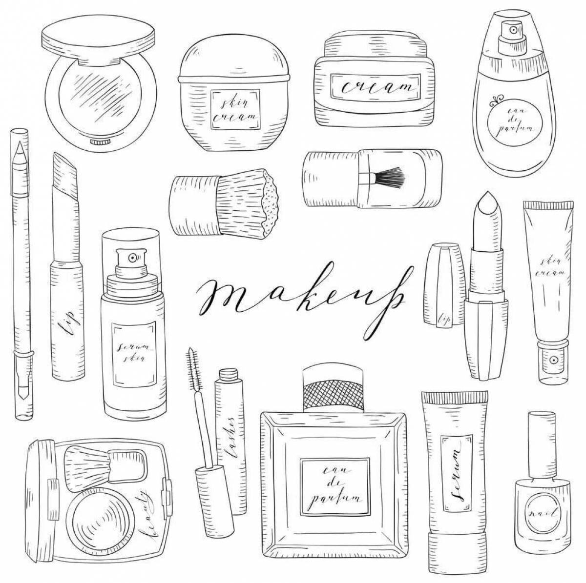 Coloring page stylish skin care cosmetics