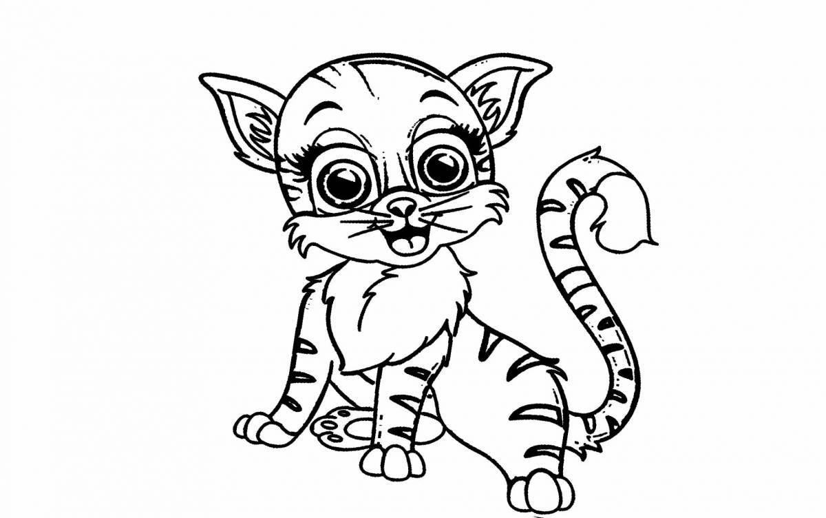 Coloring book cheerful rainbow cat