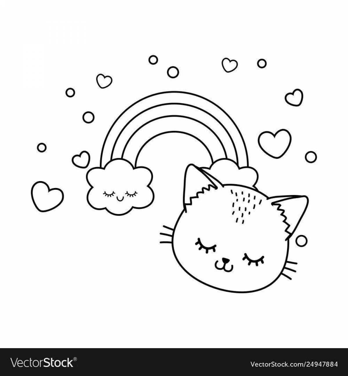 Adorable rainbow cat coloring page