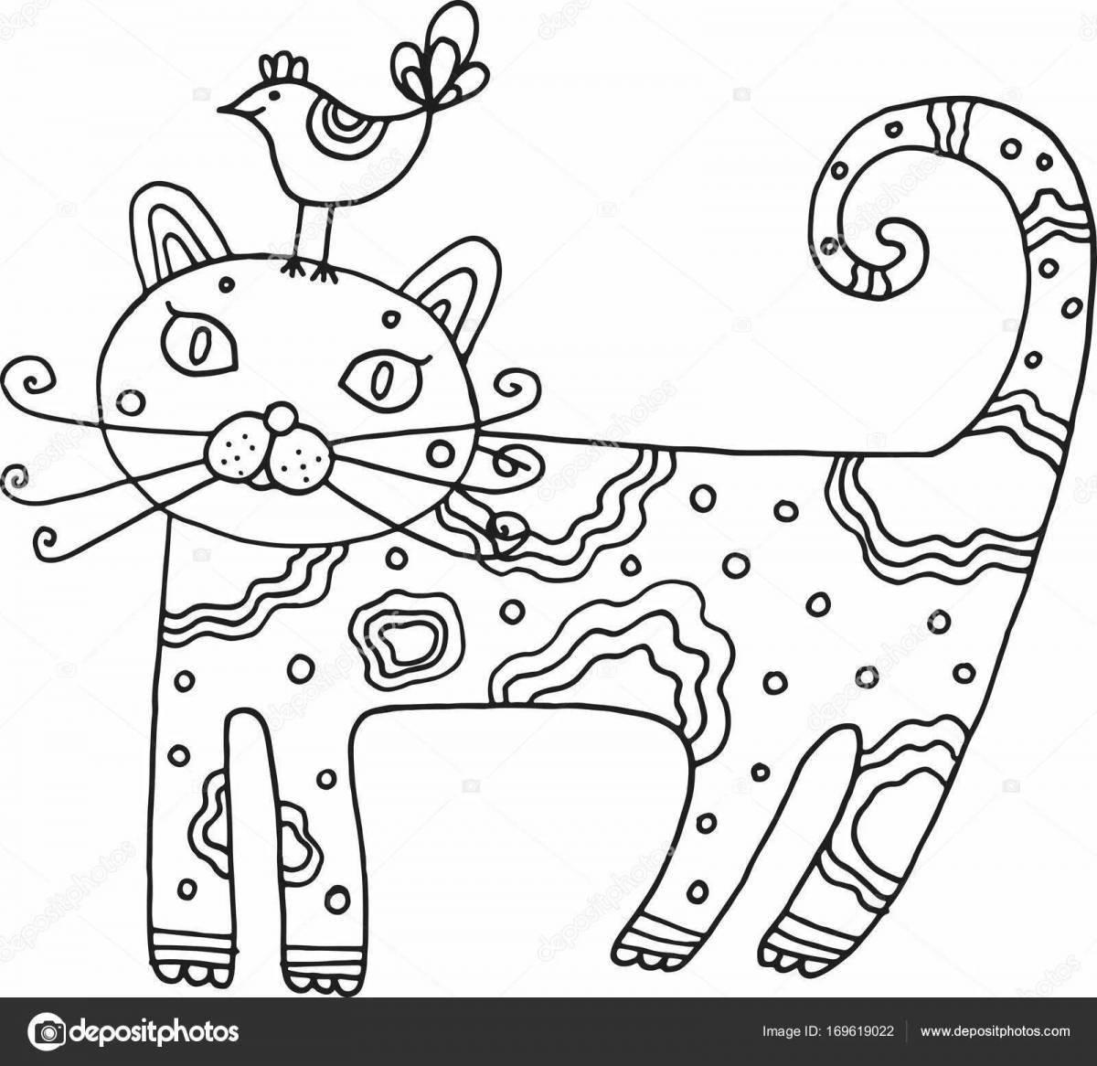 Раскраска пушистый радужный кот