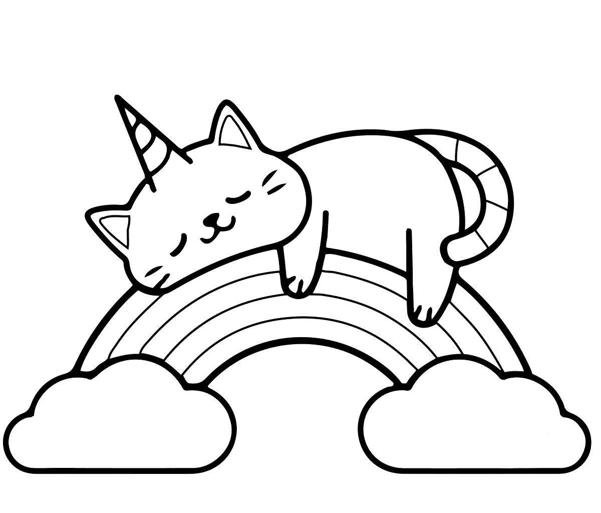 Coloring page graceful rainbow cat